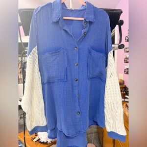 POL Blue and Cream Button-Down Shirt/jacket